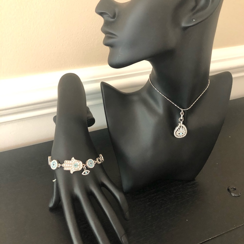 Evil eye necklace and bracelet  set